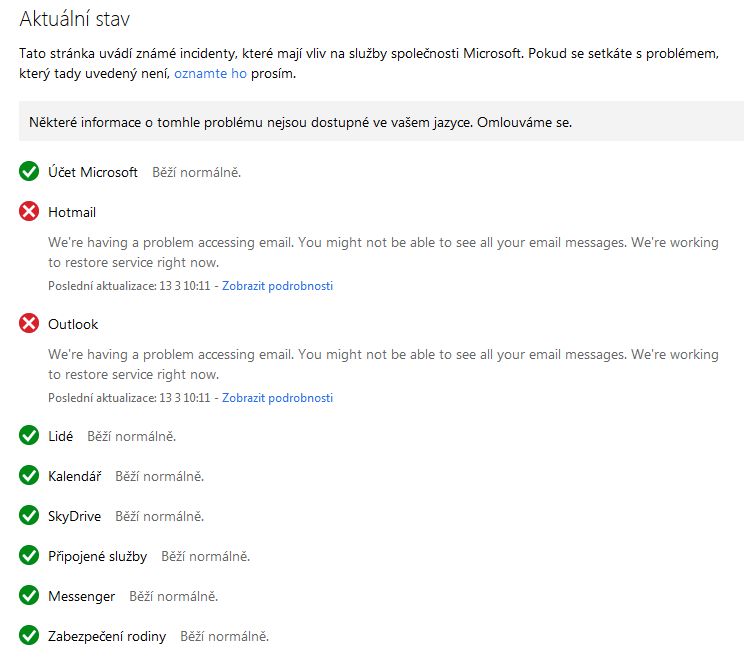 Microsoft potvrzuje prolémy služeb Hotmail a Outlook.com.