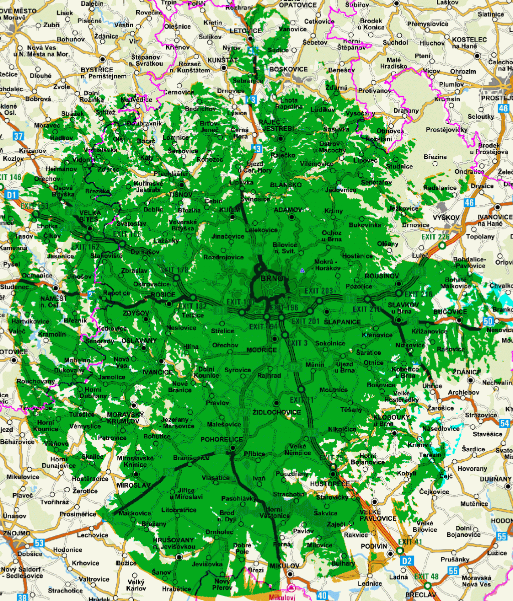 Mapy pokrytí DVB-T2