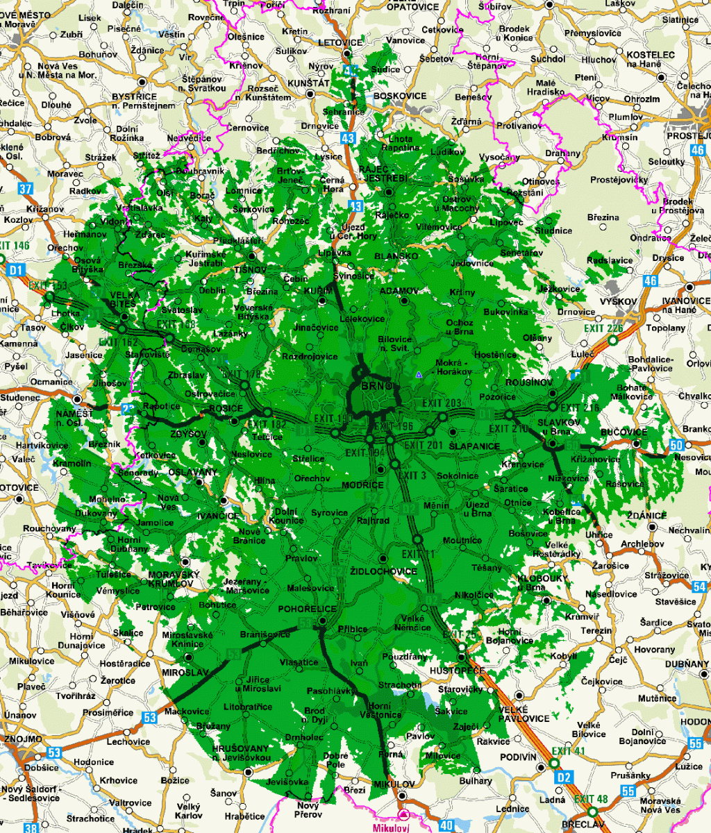 Mapy pokrytí DVB-T2