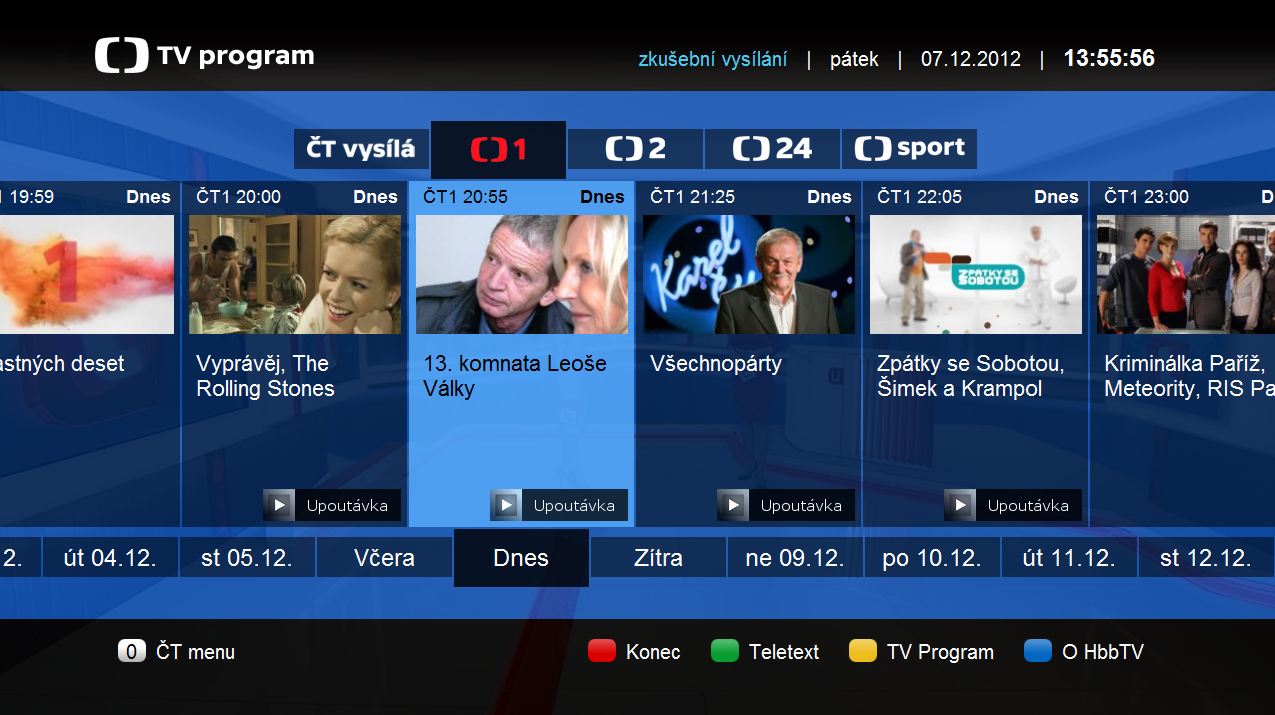 Programový průvodce připomíná stylem řazení HbbTV od německé veřejnoprávní televize Das Erste.