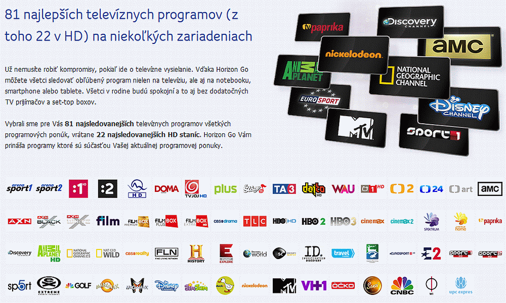 UPC SR - Horizon Go, TV Archív (obrazovky z webu)