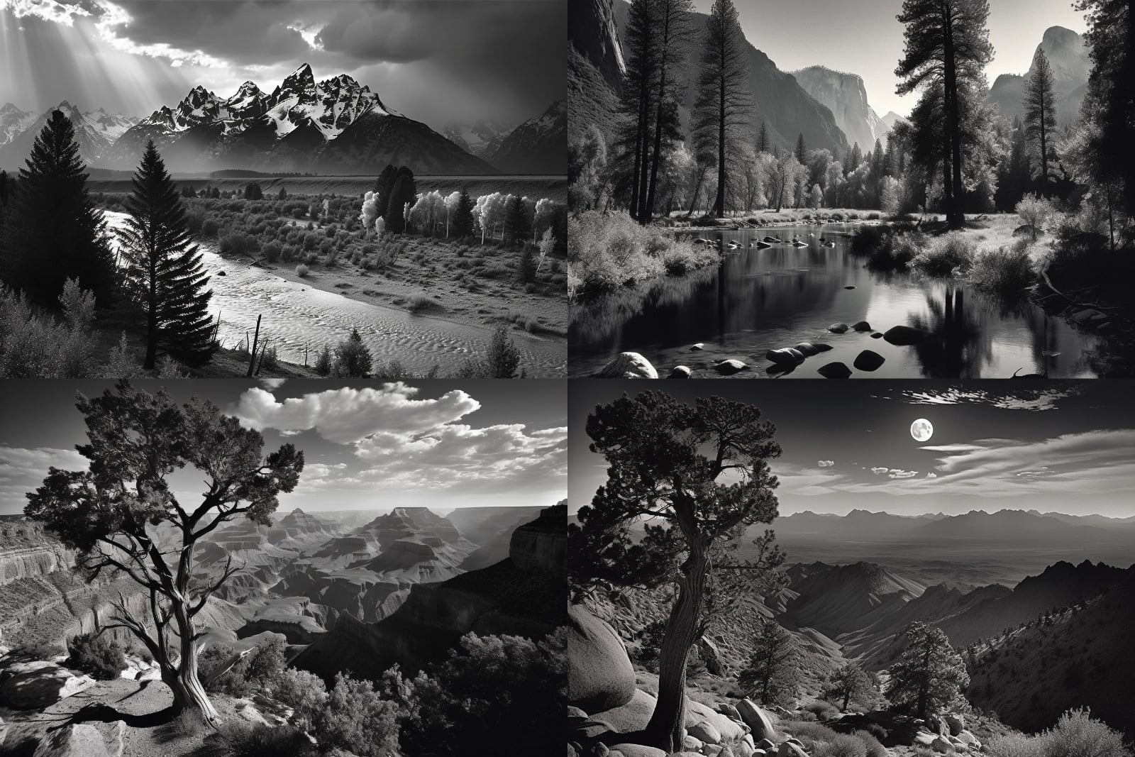 Krajina ve stylu amerického fotografa Ansela Adamse.