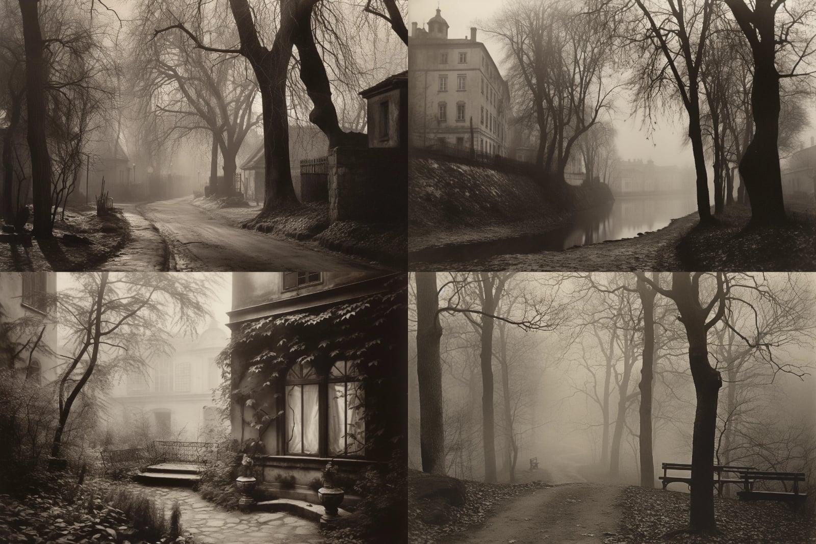 V aplikaci Midjourney jsme zadali, aby vytvořila snímky v určitých stylech. Tady zadání znělo: Vytvoř krajinu ve stylu českého fotografa Josefa Sudka.