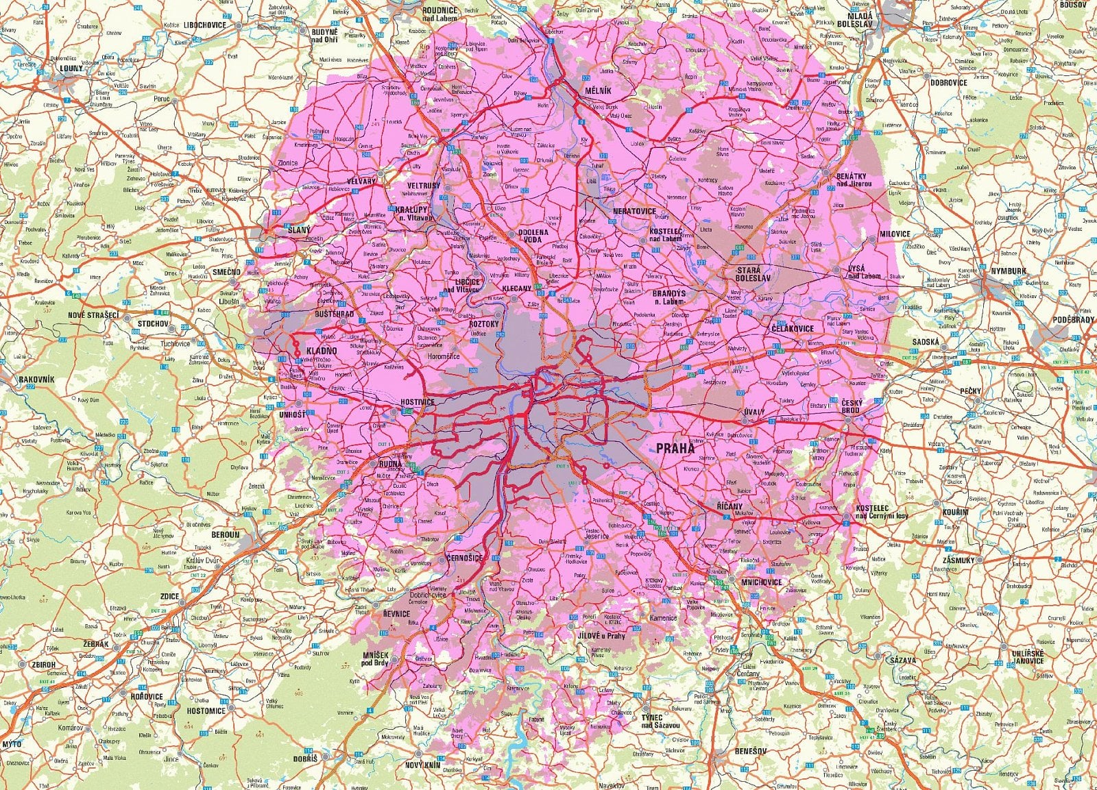 Mapa pokrytí regionální sítě 4.
