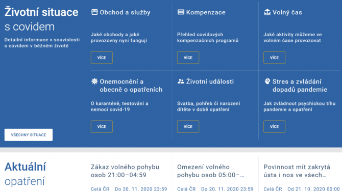 Covid Portál - screenshot