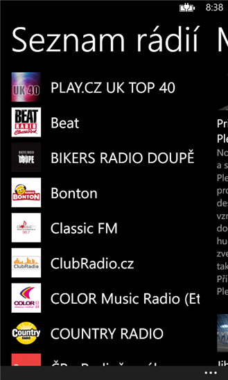Aplikace Play.cz s internetovými rádii pro Windows Phone