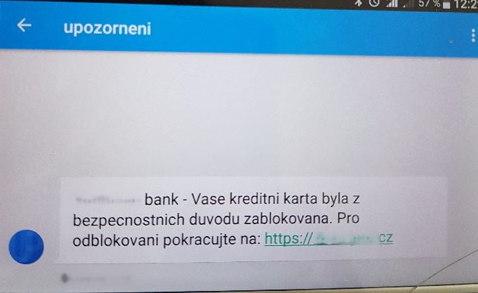 Případ phishingu zaznamenaný českou policií