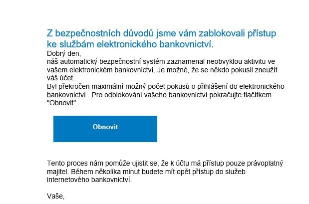 Případ phishingu zaznamenaný českou policií