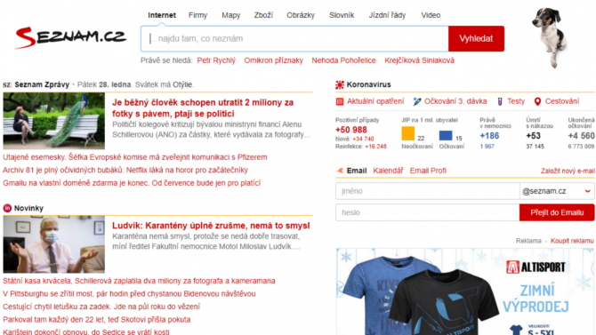 Seznam.cz - homepage - hlavní stránka - 2022