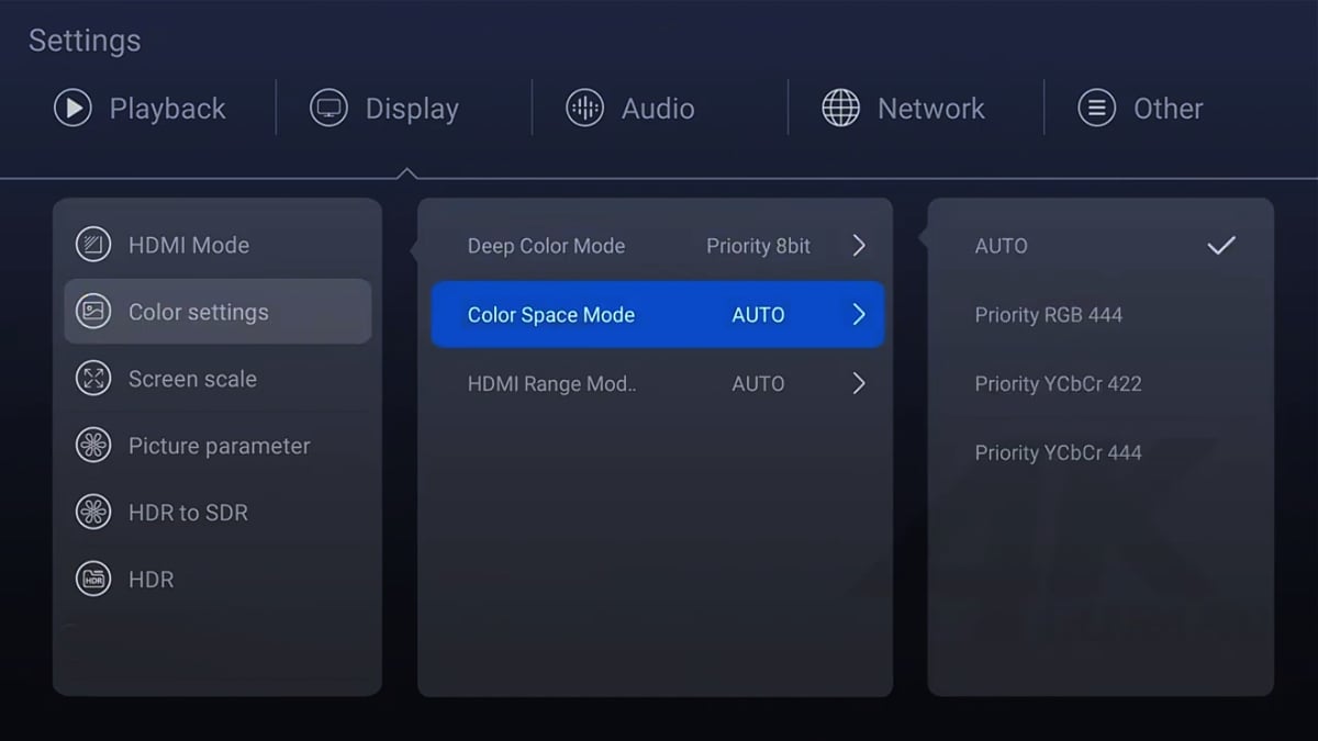 Zidoo Z1000 - nastavení přehrávání, obrazu a zvuku