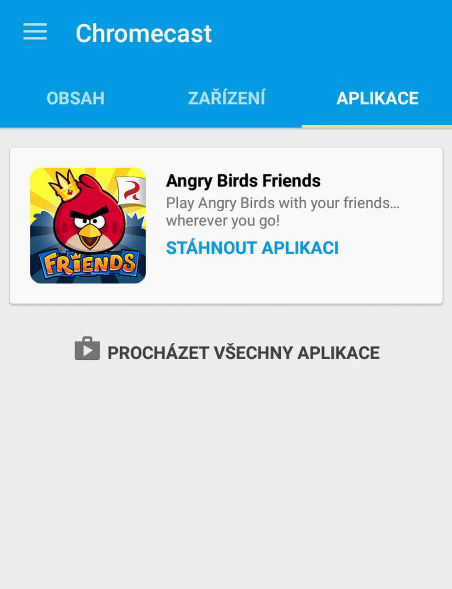Další problém Google Chromcast. Při snaze zavést/najít nějakou aplikaci, tržiště Google Play neustále padalo.