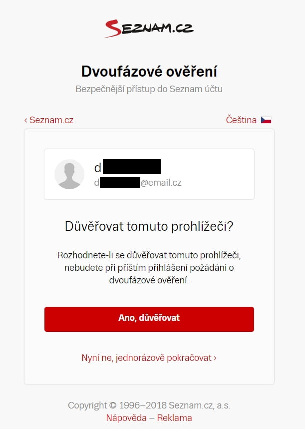 Seznam.cz a dvoufázové přihlašování