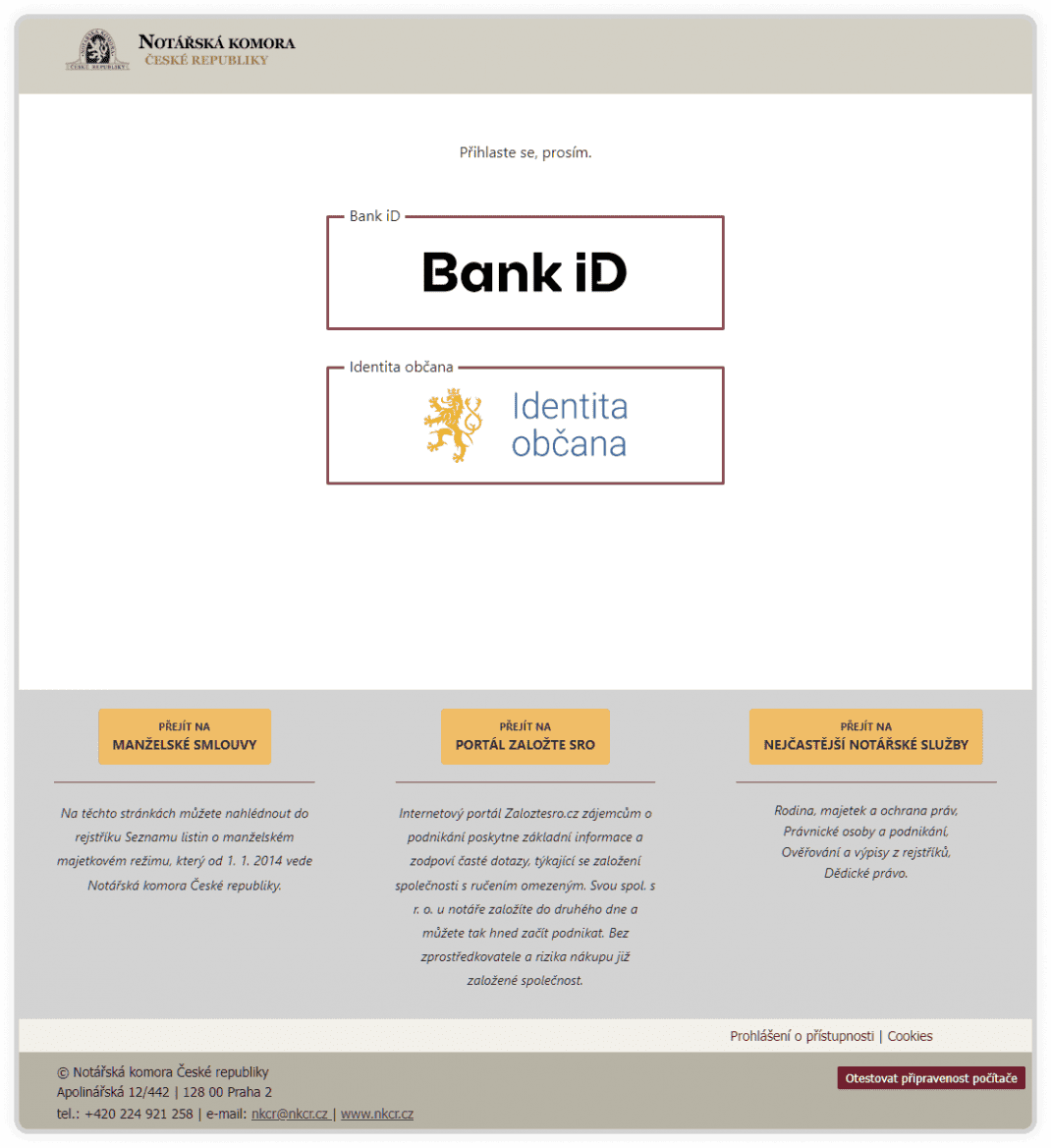 přihlašování do on-line jednací sítě notáře