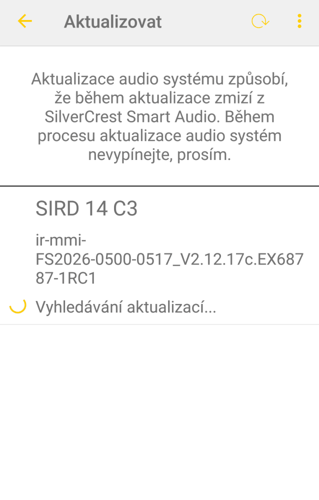 Přijímač můžete přes aplikaci také aktualizovat (viz volba na první obrazovce).