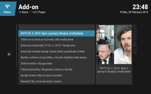 Aktuálně.TV prostřednictvím add-onu pro XBMC/Kodi