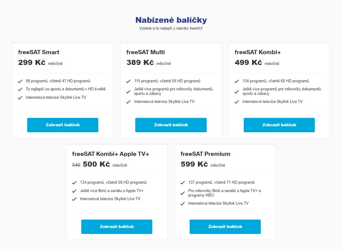 Základní tarifní nabídka freeSAT