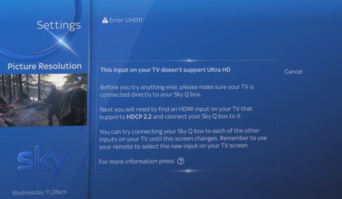 Když se vyskytne chyba detekce UHD