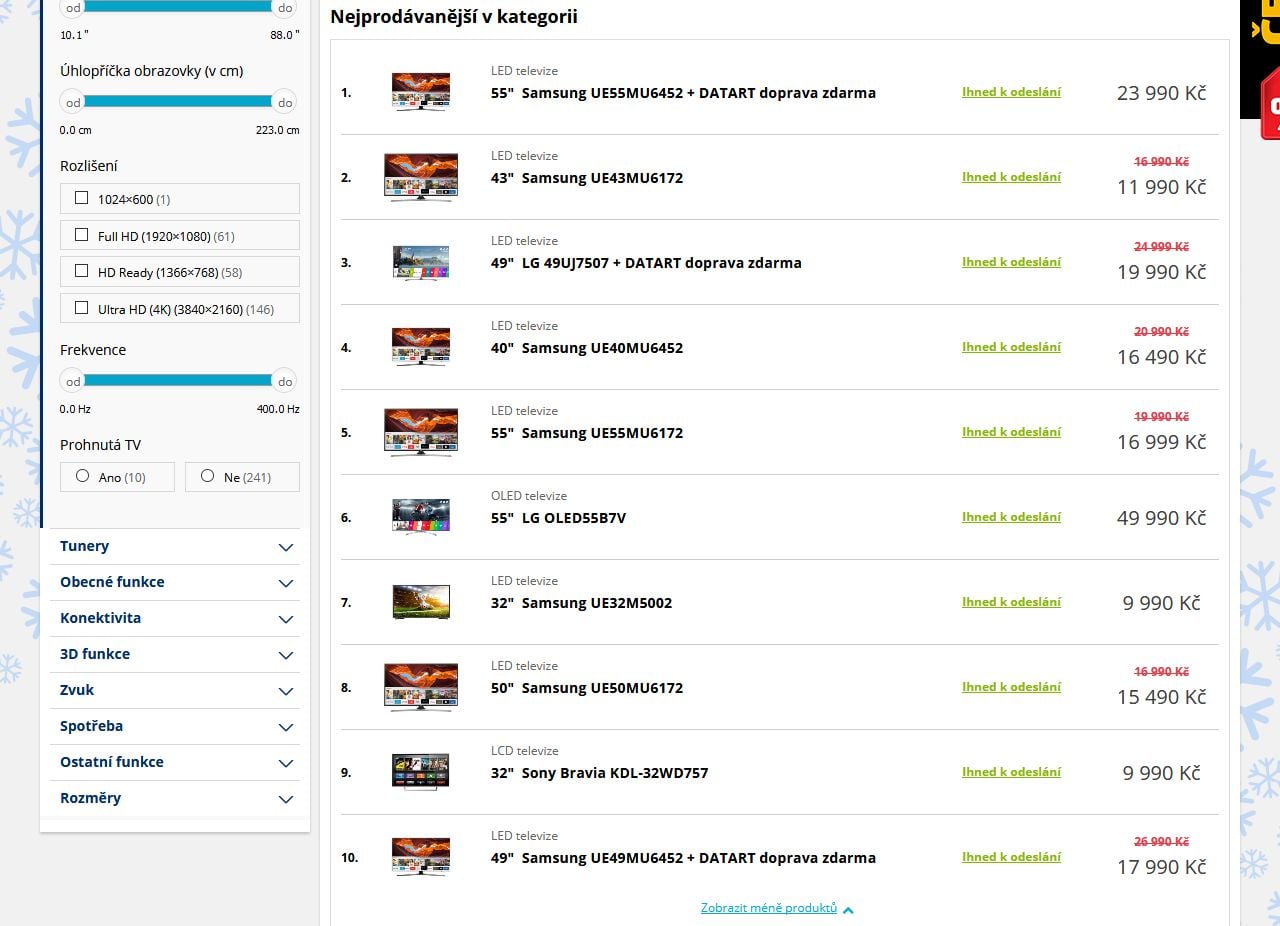 TOP 10 nejprodávanějších televizorů, 19. listopad 2017