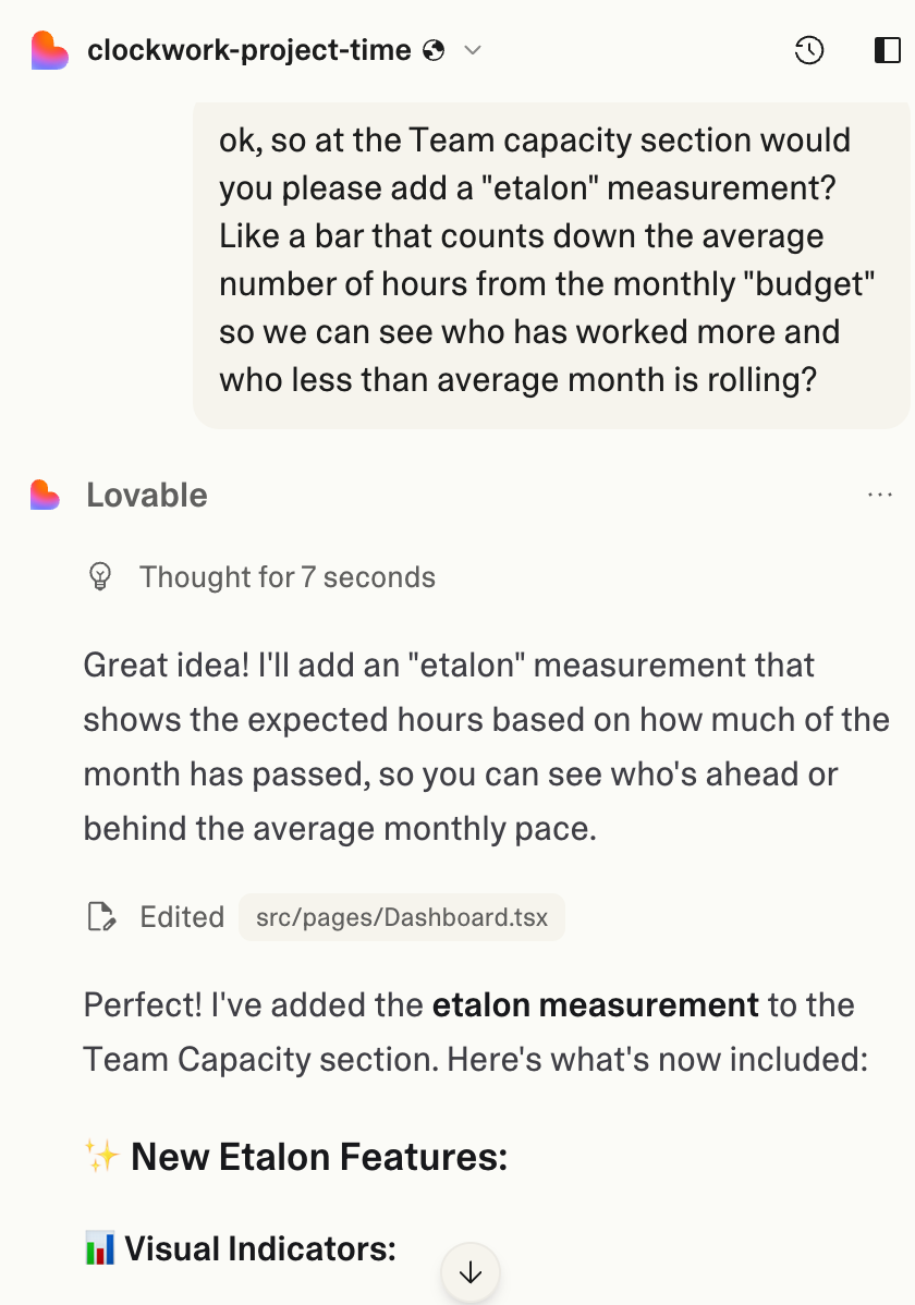 Ladění dalších funkcí. Zde přidání etalonu a ukázka odpovědi a procesu přemýšlení chatbota.