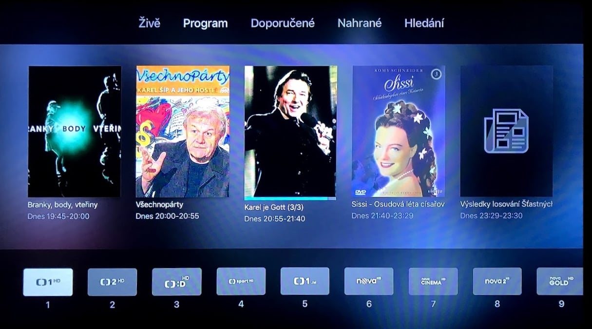 Aplikace Digi TV na Apple TV: Aktuální program stanice