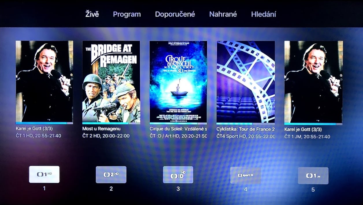 Úvodní menu Digi TV na Apple TV