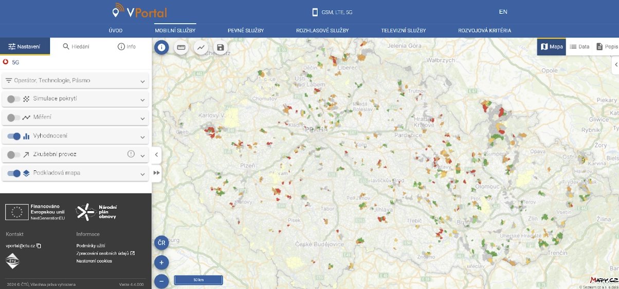 Vyhodnocení porytí na základě měření – Celá ČR (Operátor Vodafone, síť 5G)