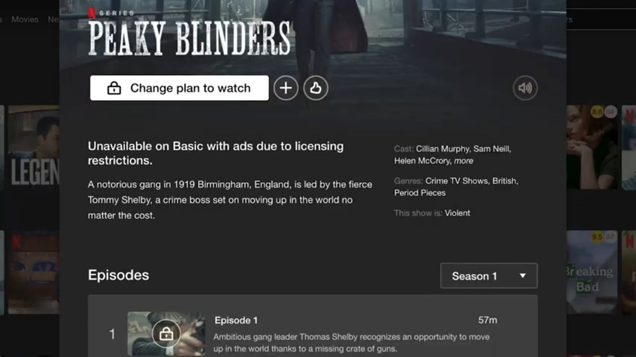 Netflix - ukázka předplatného s vkládanou reklamou