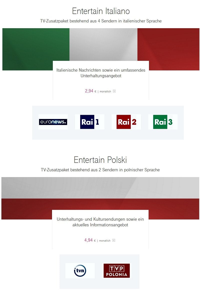 EntertainTV - další programové balíčky