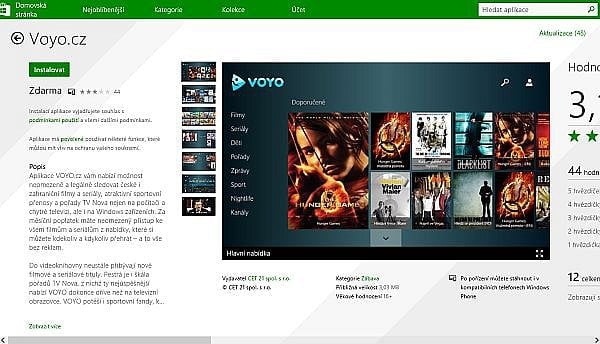 Aplikace Voyo je k nainstalování přes Windows Store. Jen se musíte registrovat, což pro běžný provoz Windows 8 není nutné.