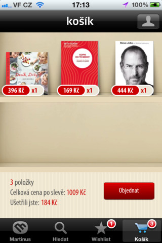Mobilní aplikace Martinus - košík