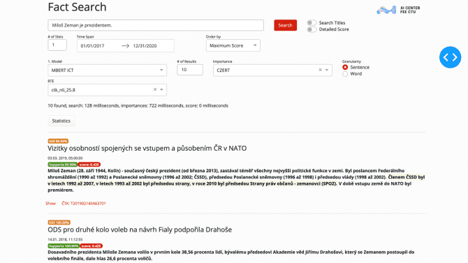 Ukázka systému na fact-checking od českých výzkumníků.