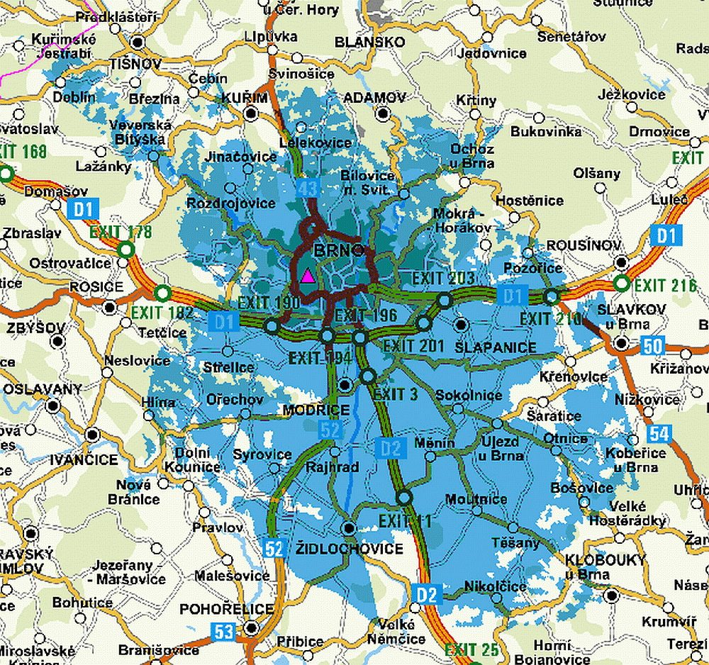 ČRa, vysílač Brno město, Barvičova - multiplexy pokrytí