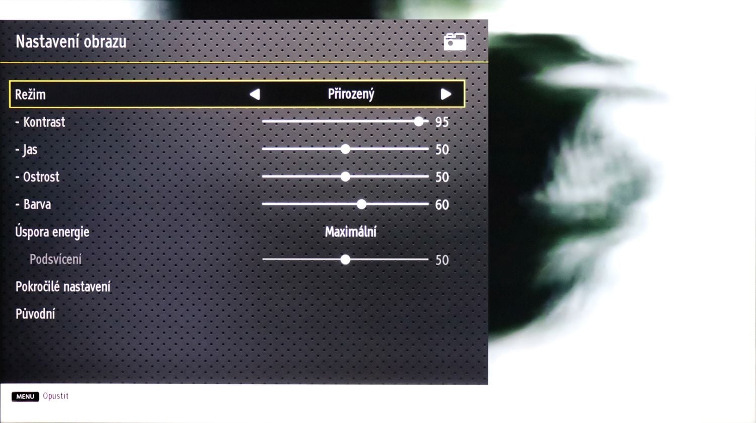 JVC LT55VUA - menu nastavení
