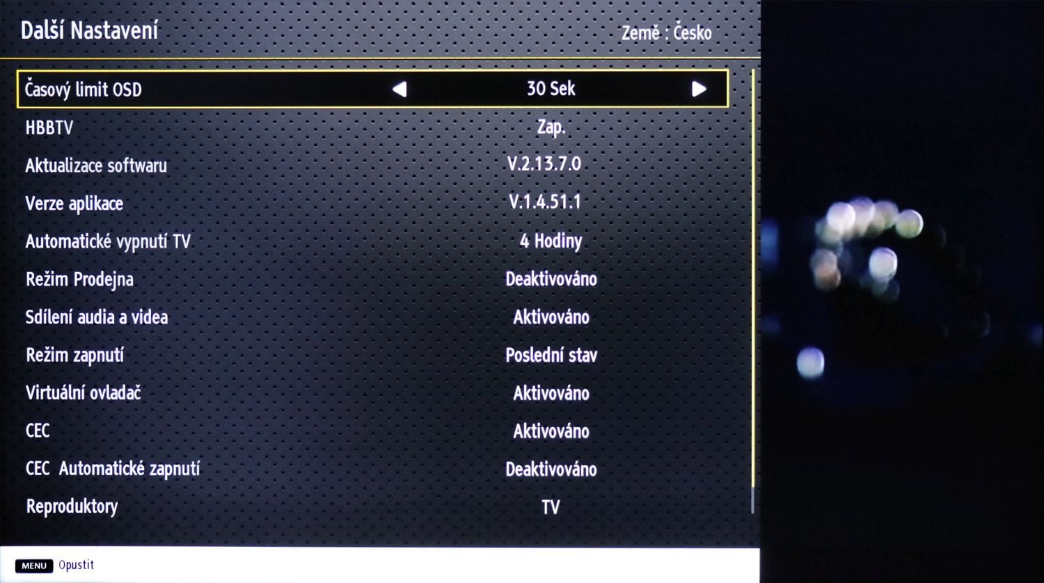JVC LT55VUA - menu nastavení