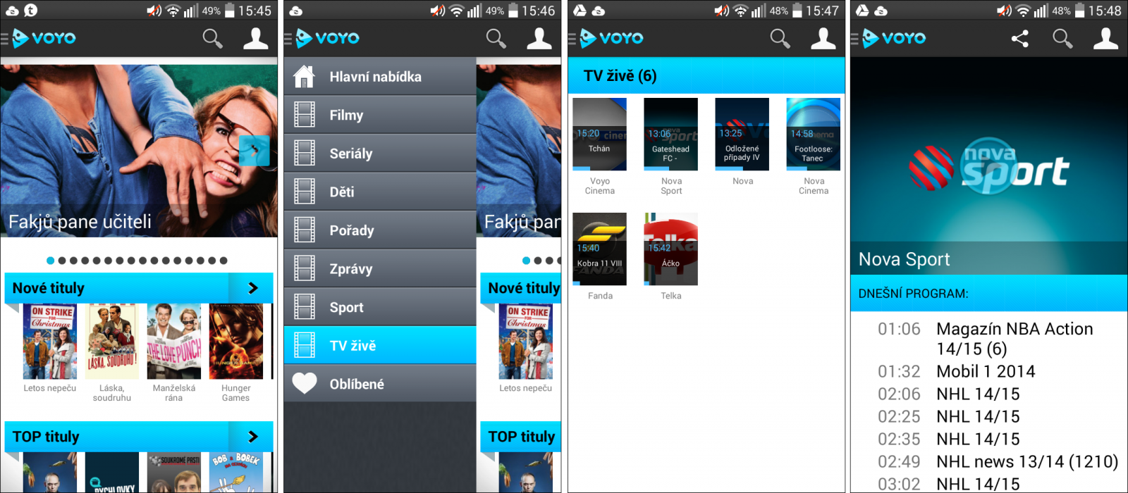 Mobilní aplikace služby Voyo pro Android.