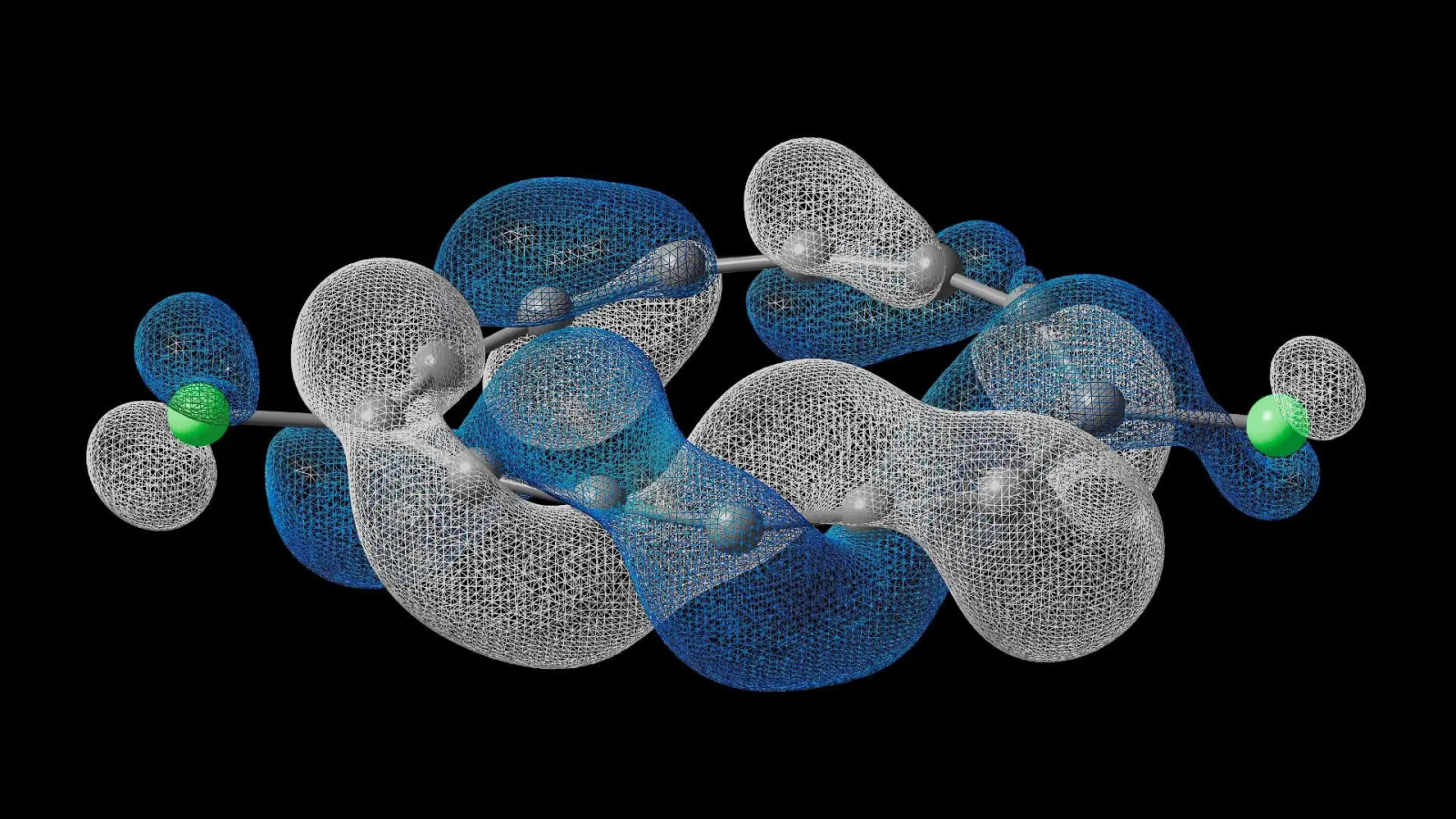 Dysonův orbital pro připojení elektronu, vypočtený pomocí kvantového hardwaru