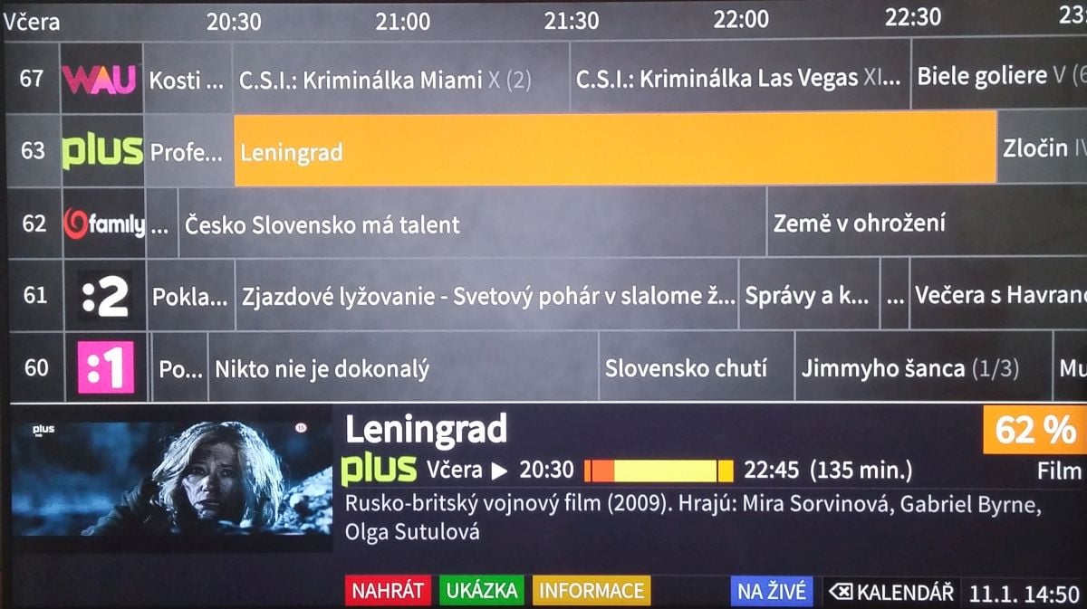 Z volby "Televize", což jak vidíte je vlastně programová nabídka EPG, můžete spustit aktuální pořad i funkci Zpětného zhlédnutí. Ta je u Lepší.TV k dispozici až týden dozadu.