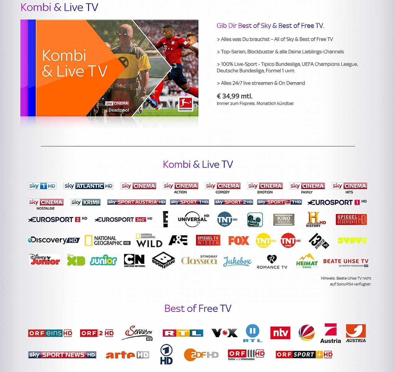 Nabídka stanic v balíčku Kombi & Live TV