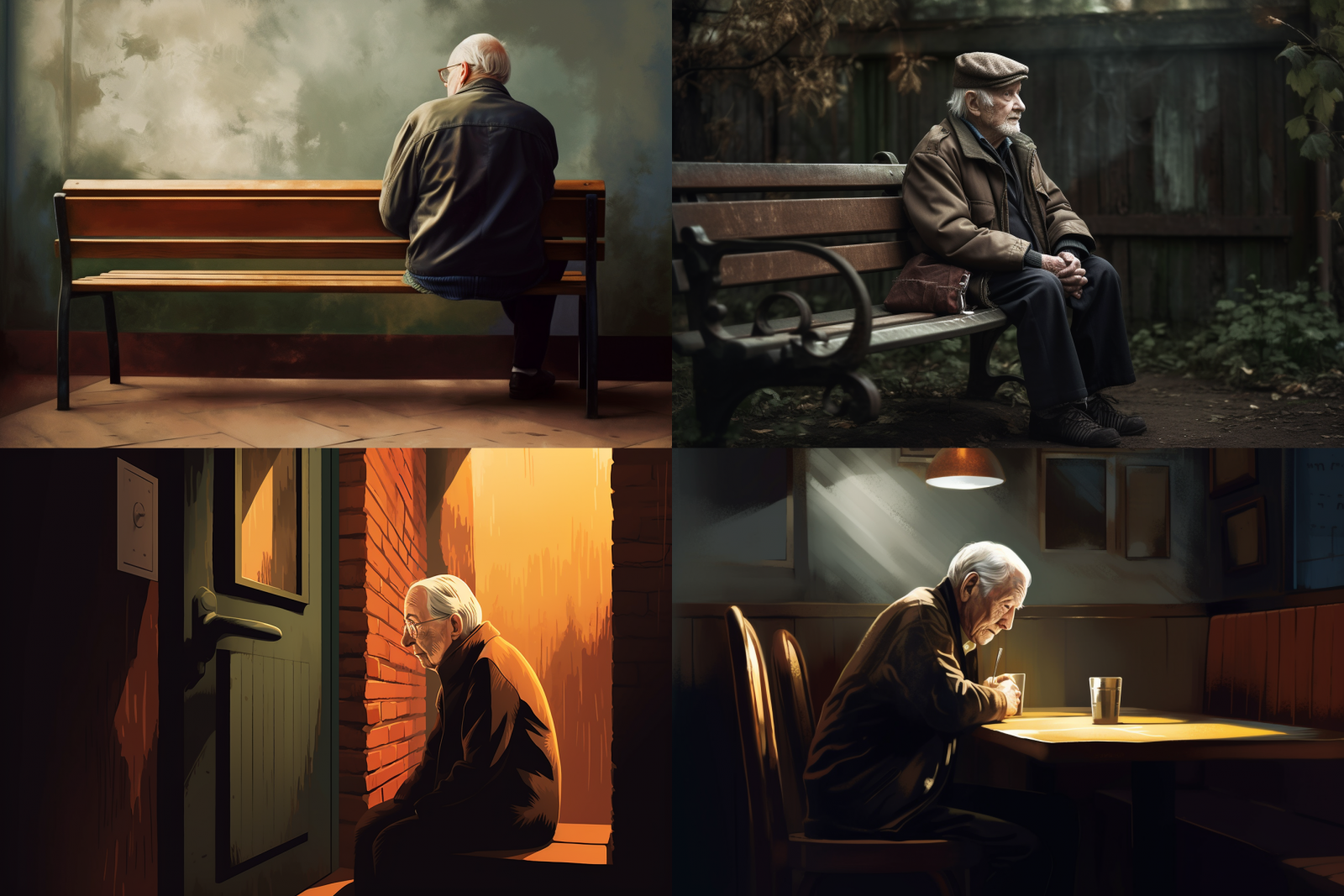 illustration for an article about lonely seniors, realistic photography --ar 3:2