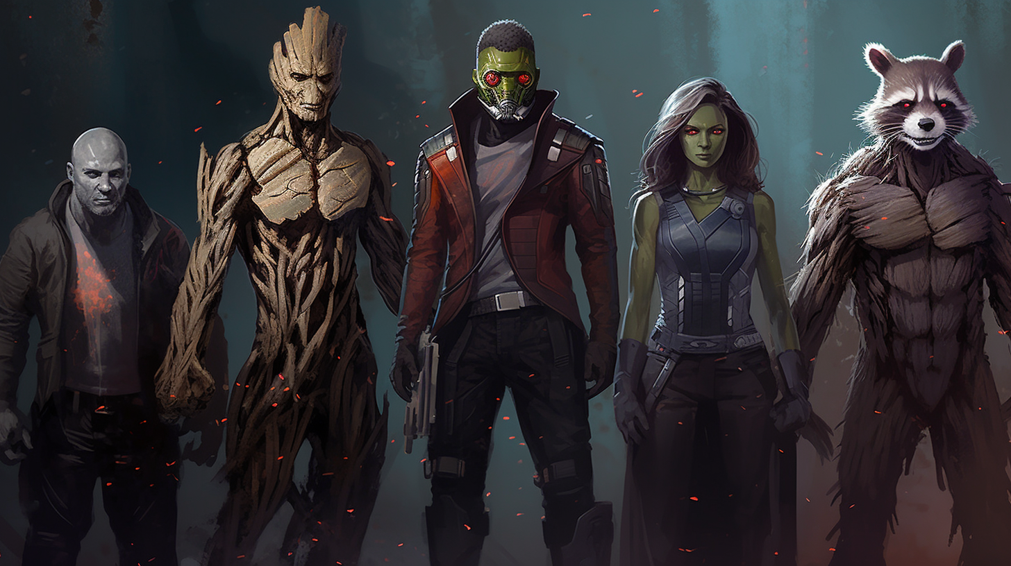the heroes of guardians of the galaxy --ar 16:9