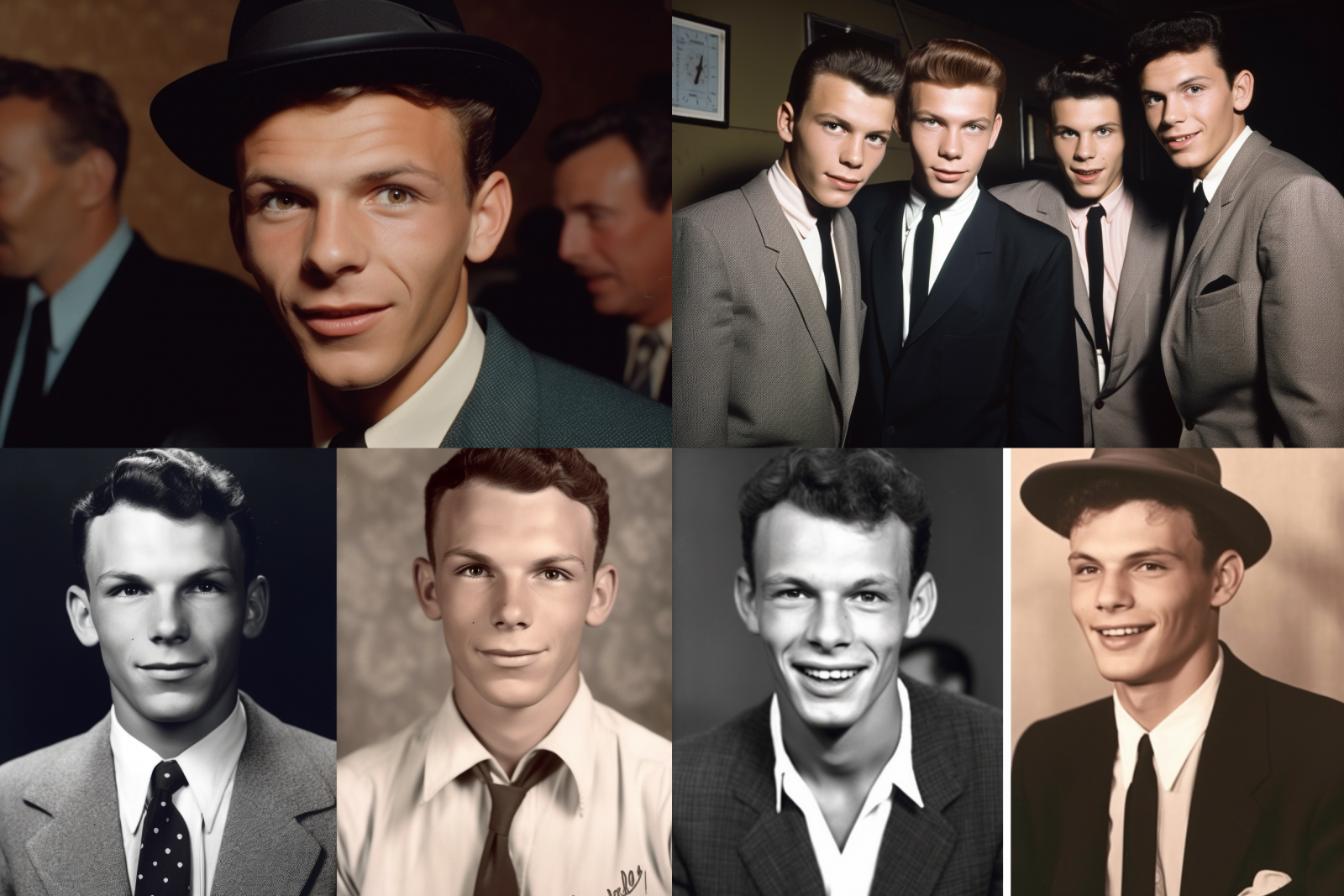 Frank Sinatra as a member of a boy band in the 90s --ar 3:2