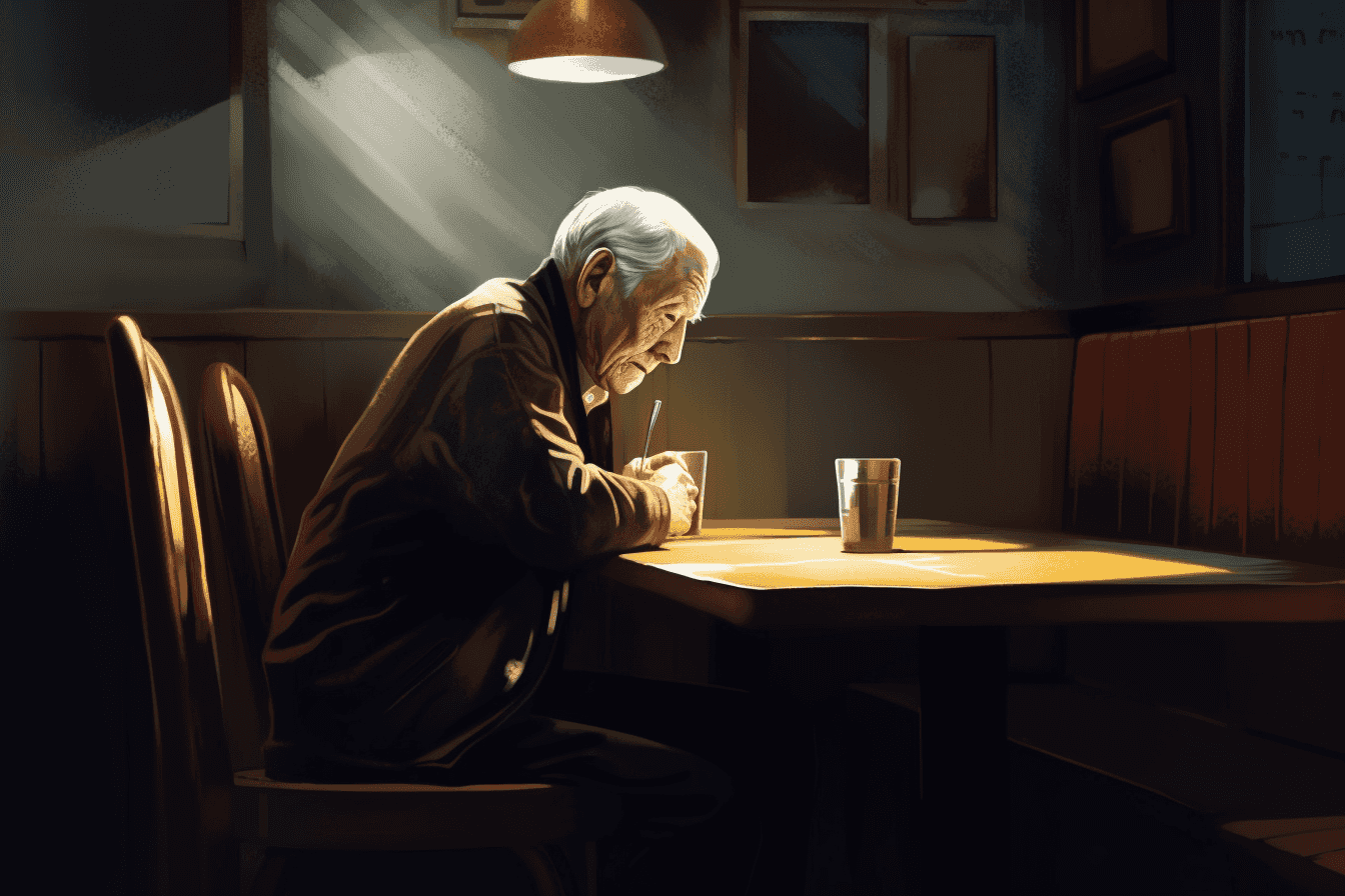 illustration for an article about lonely seniors, realistic photography --ar 3:2