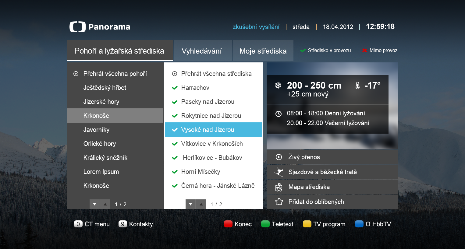 Aplikace Panorama v hybridním vysílání České televize
