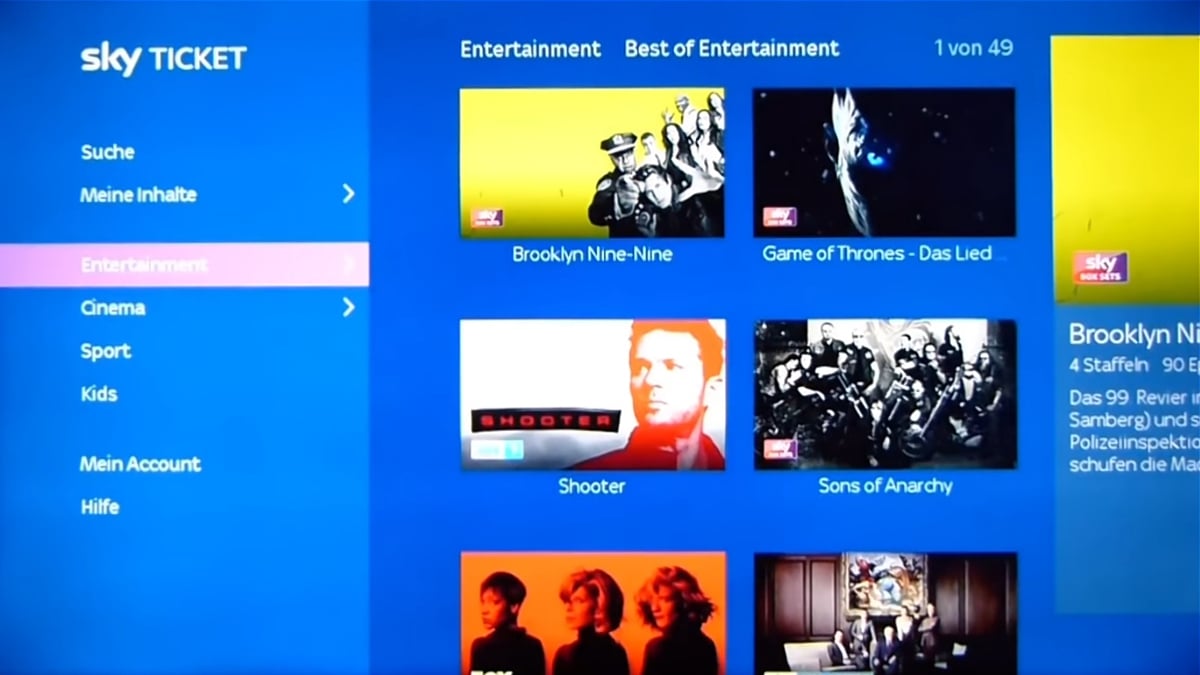 Sky Ticket – prostředí, balíček Entertainment, Sky Kids