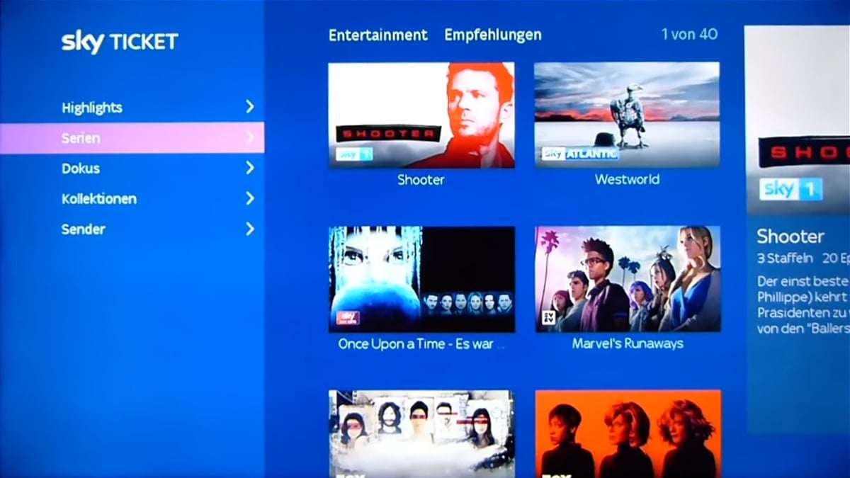 Sky Ticket – prostředí, balíček Entertainment, Sky Kids