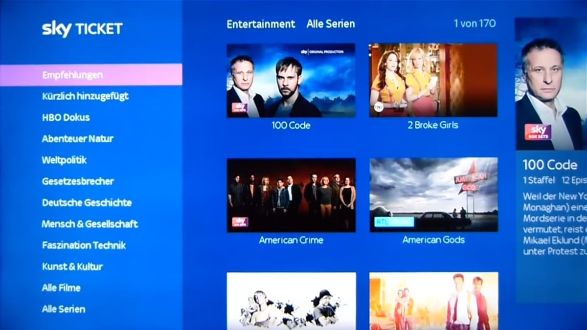 Sky Ticket – prostředí, balíček Entertainment, Sky Kids