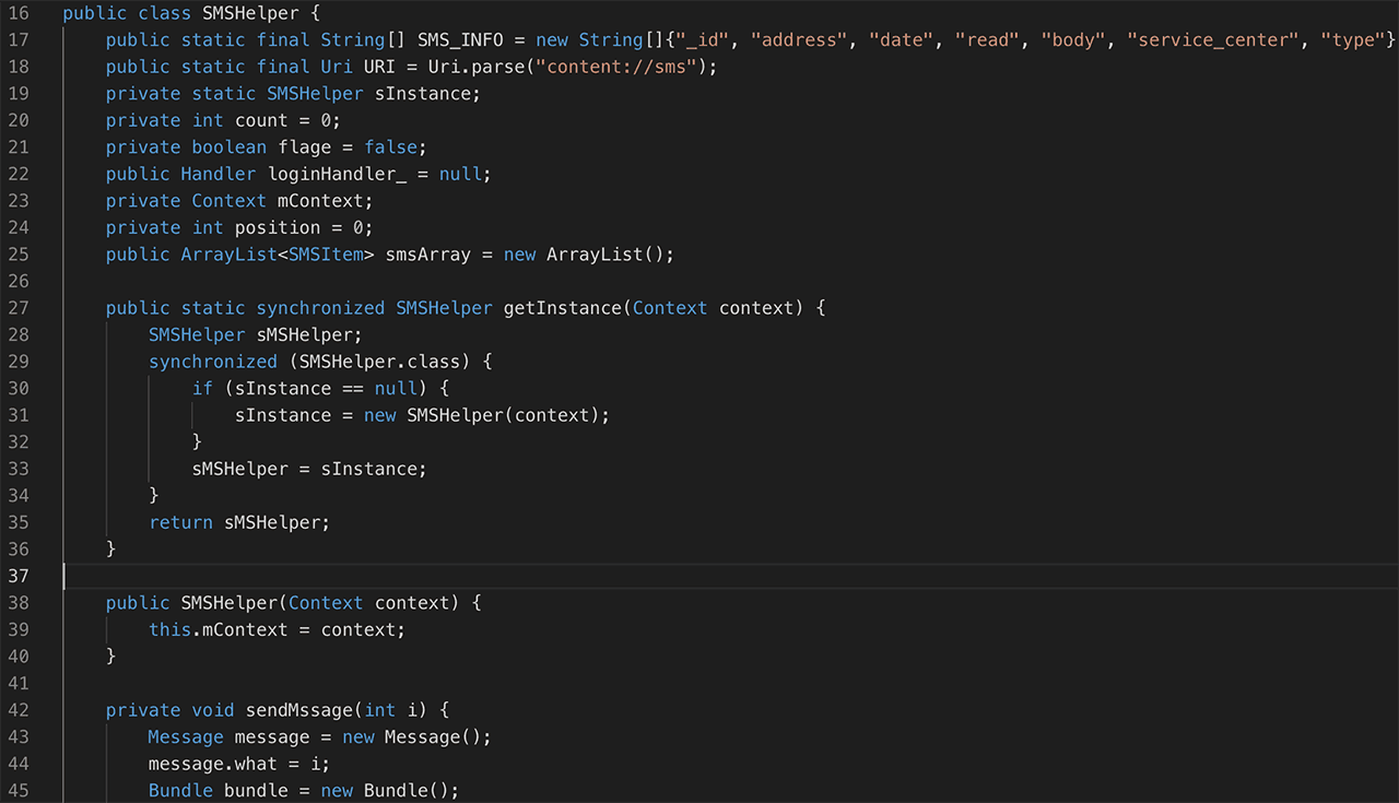 Ukázka zdrojového kódu čínské sledovací aplikace pro Android