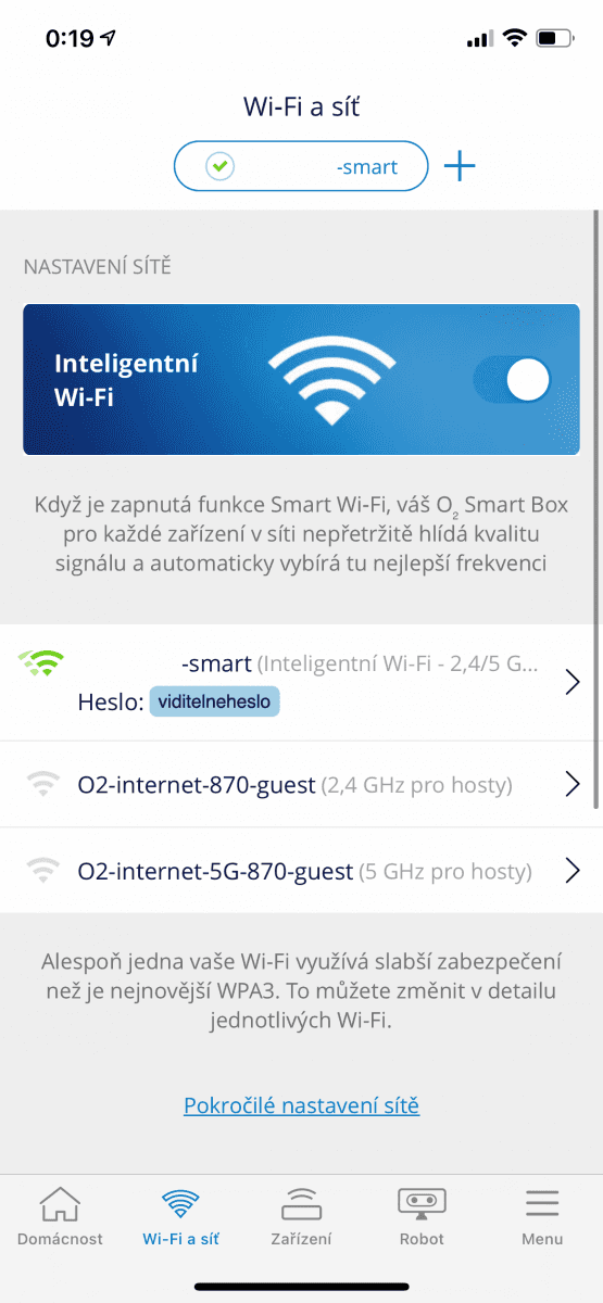 Mobilní aplikace pro ovládání O₂ Smart Boxu