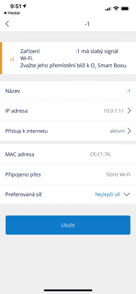 Aplikace informuje o slabém signálu zařízení
