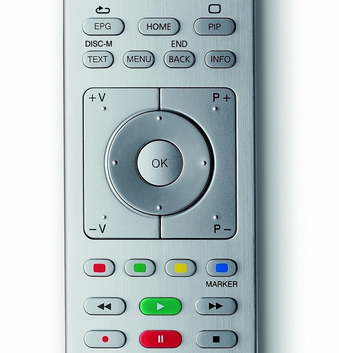 Zde jsou mj. vidět i nekompletní tlačítka pro multimédia. Přijde mi také, že by řada začínající EPG měla být prohozena s Text. A samozřejmě by to chtělo lépe umístit Back/End